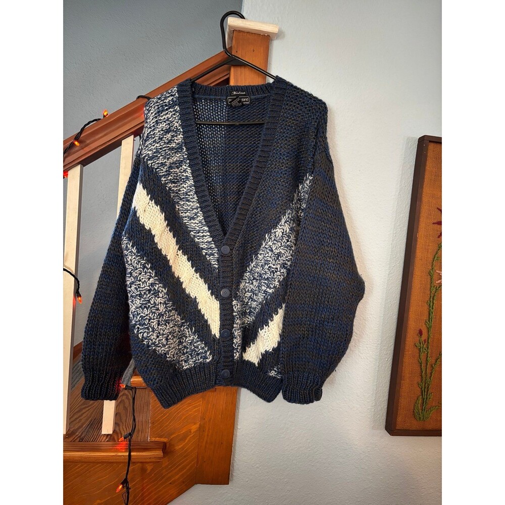 Handmade peter england vtg grandpa chunky knit cardigan sweater cozy hygge M